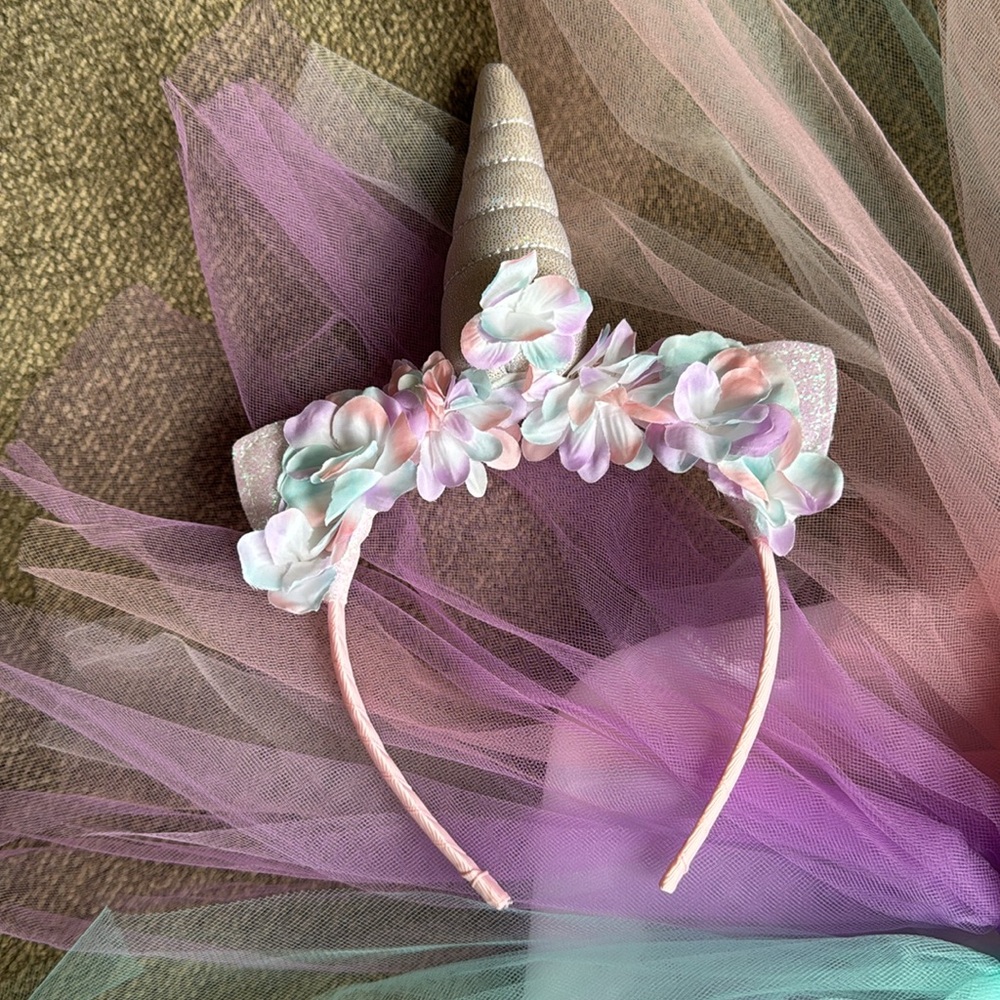 🦄 Unicorn Tutu Dreams Toddler Girls Dress with Pastel Tulle / Tie Neck Sz 3-4 - Picture 4 of 11